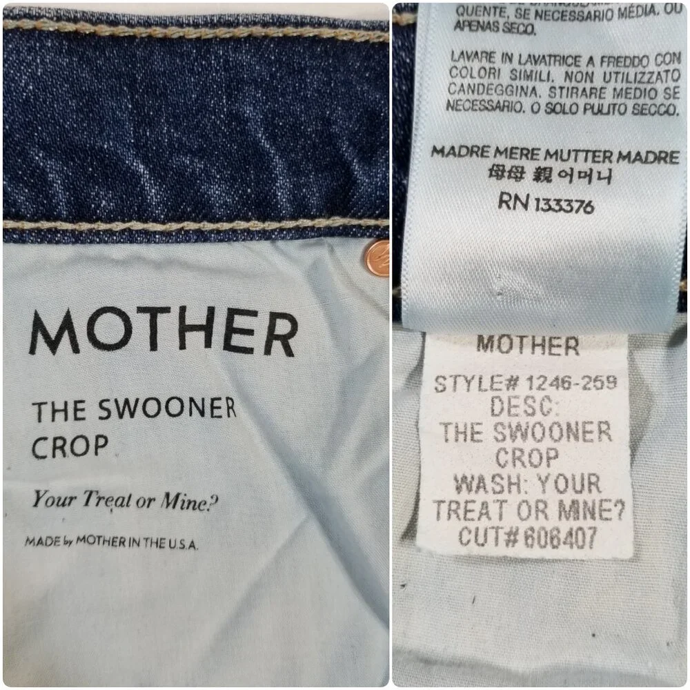 NWT MOTHER The Swooner Crop Jeans Your Treat Or Mine Distressed 24,26,27 $268